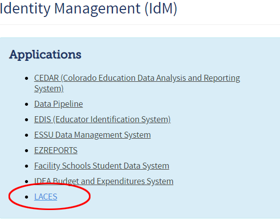 A screenshot of the CDE Identity Management - LACES Link.