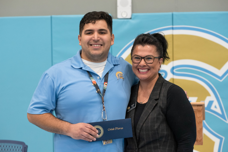 Caleb Flores, 2023 Milken Award Winner, with Rhonda Solis Colorado State Board Member for 8th Congressional District