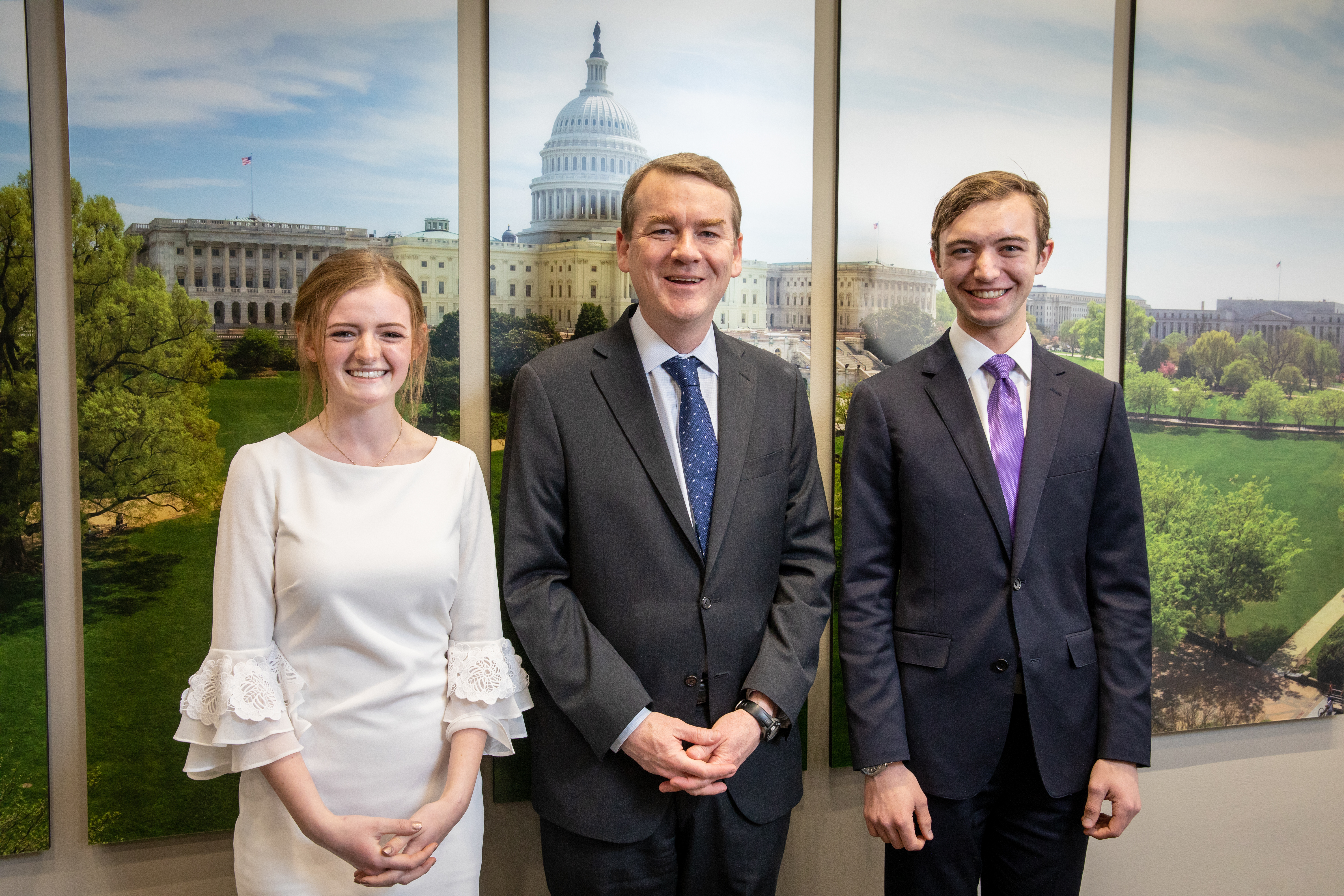 Senator Michael F. Bennet with Senate Youth Delegates Anne Marie Ackerman and Ethan Wearner