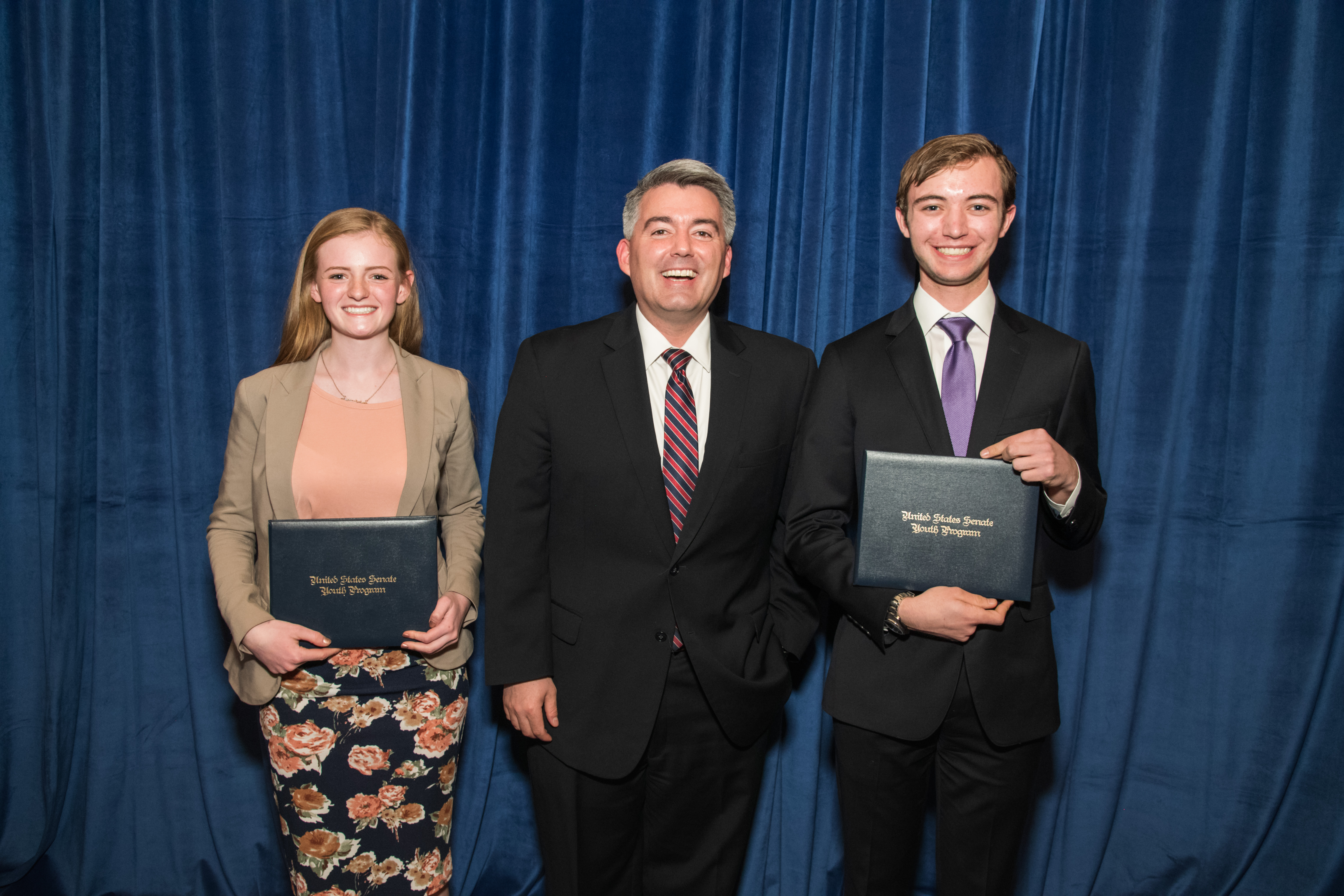 Congressman Cory Gardner with Senate Youth Delegates Anne Marie Ackerman and Ethan Wearner.