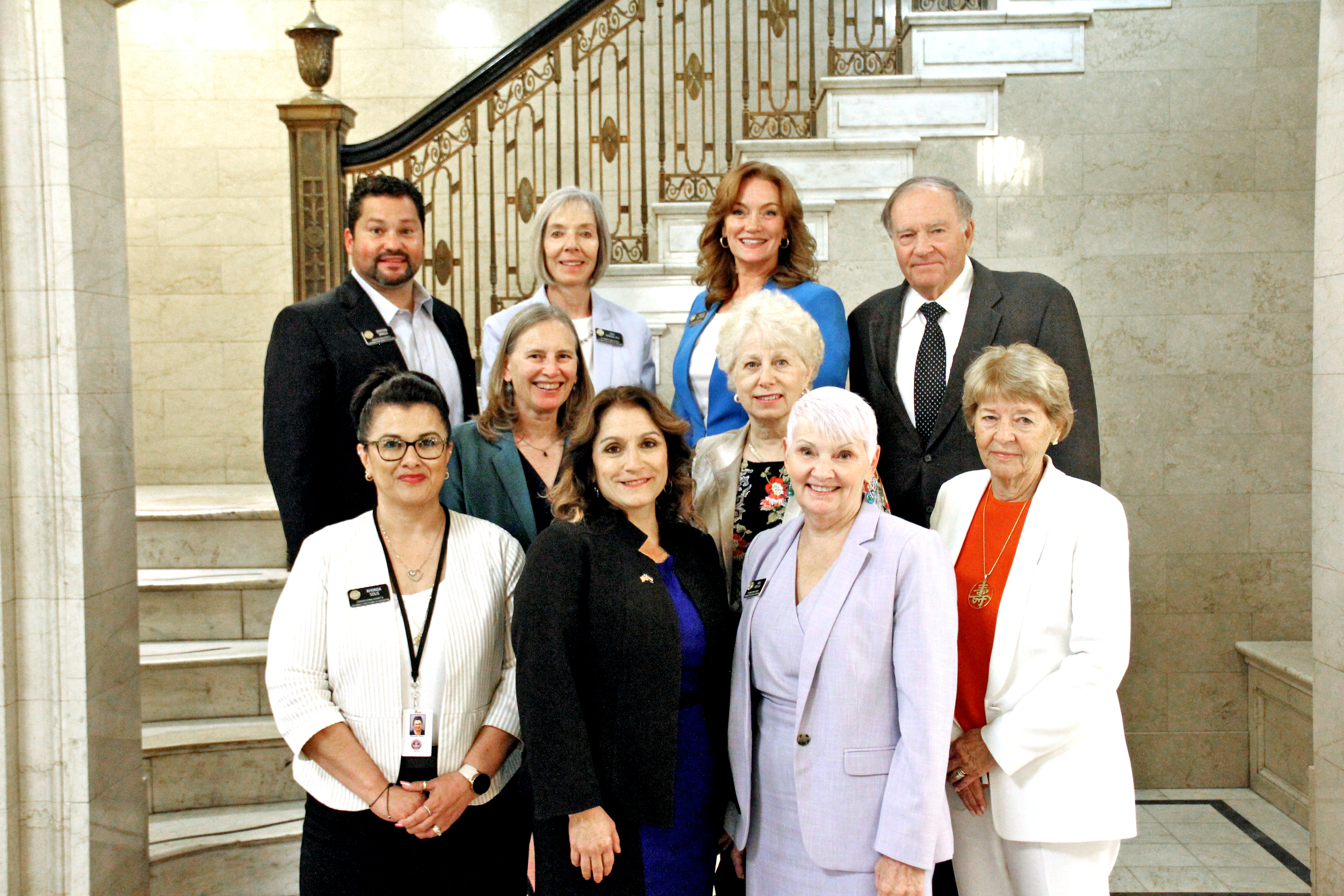 Group photo with State Board of Education members and Commissioner Susana Cordova. Taken in lobby of Colorado Department of Education 201 E Colfax building on Wednesday, June 14th, 2023.
