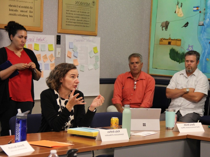 Katy Anthes during Teacher Cabinet meeting.