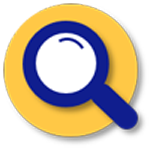 Icon yellow circle with a blue magnifying glass inside