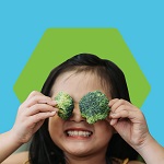 Healthy School Meals for All social media icon image of child with broccoli