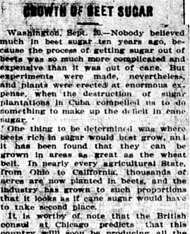 Newspaper Article: Growth of Beet Sugar, 1901