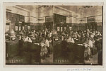 Girls in classroom viewing stereographs 