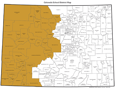 Educator Recruitment and Retention District West Map- this map shows the Western school districts assigned to an ERR Specialist