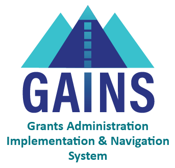 Grants Administration Implementation and Navigation System GAINS Logo Stacked