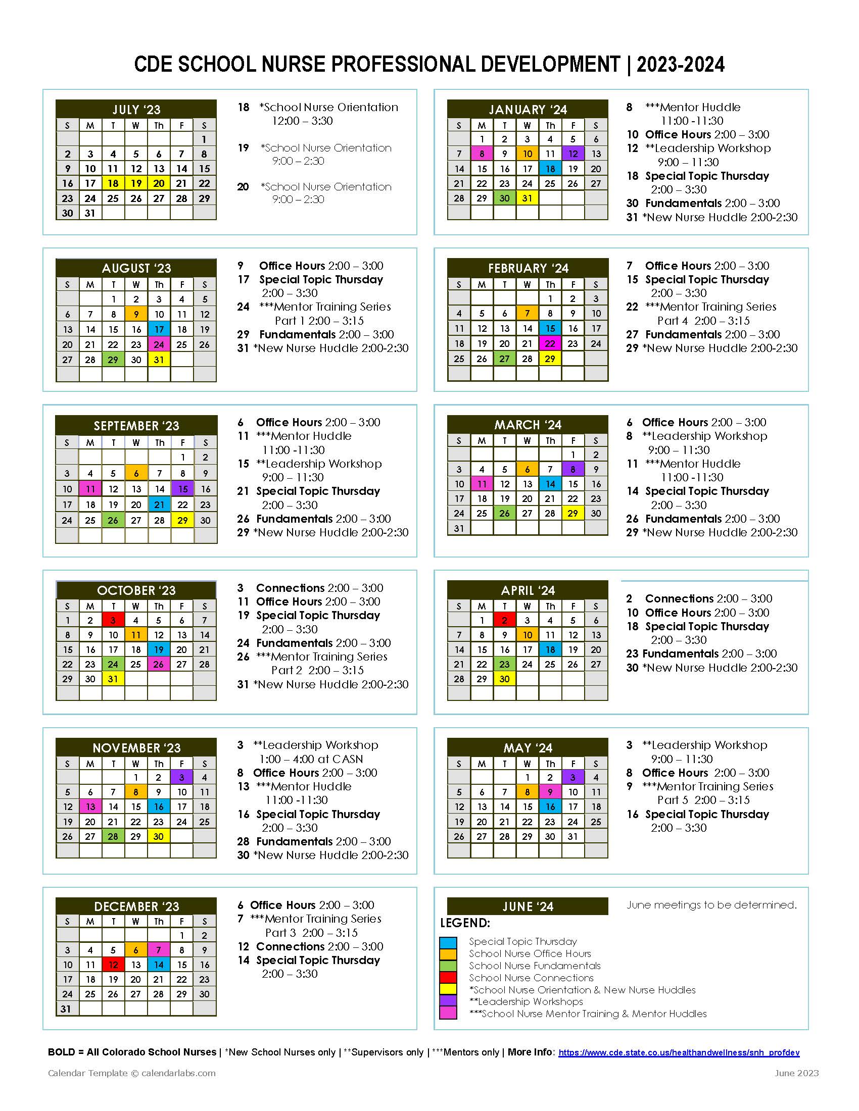 School Nurse Professional Development Calendar