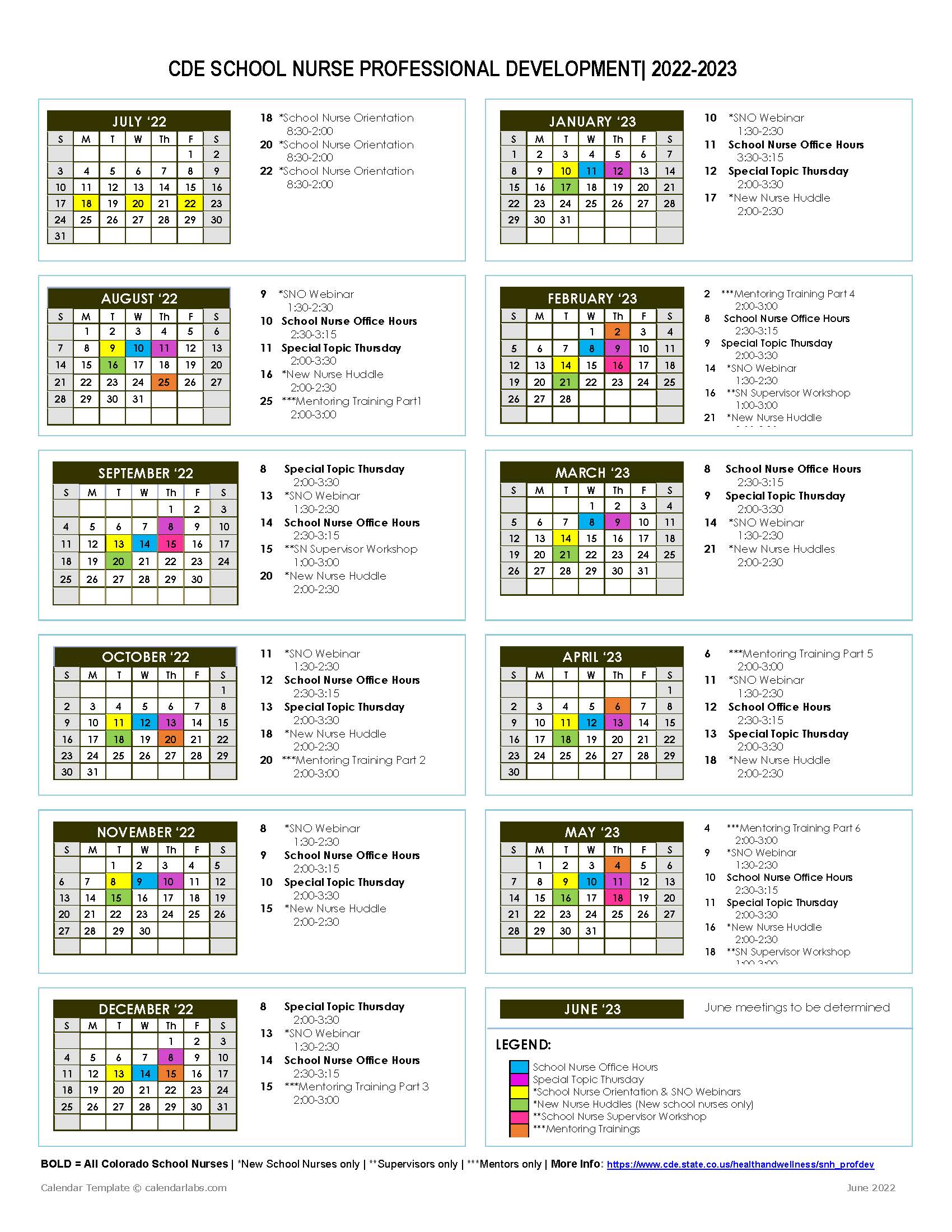 School Nurse Professional Development Calendar