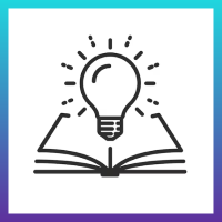 Open book with a flashing lightbulb