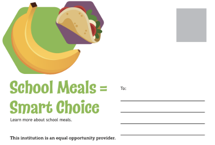post card with text School Meals = Smart Choice
