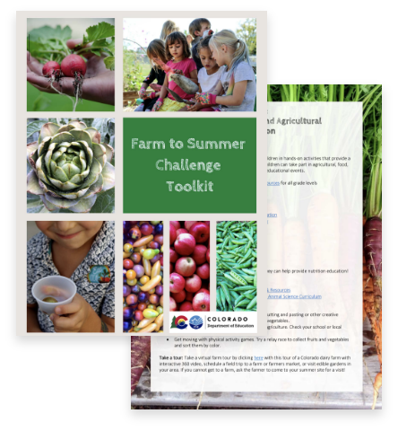 front cover of book with photos of vegetables and children on a farm