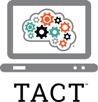 TACT letters below a computer icon showing an image of a brain with colorful gears inside.