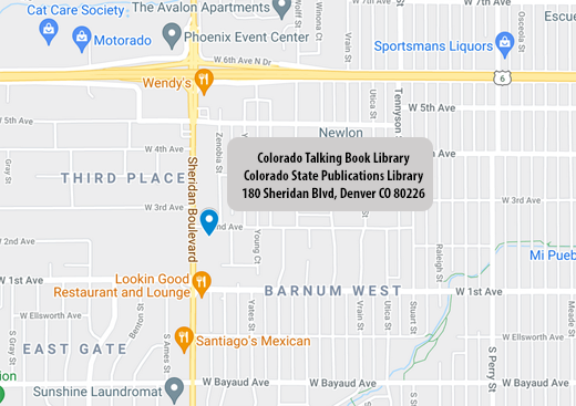 Map of 180 Sheridan, Denver Colorado - Colorado State Publications Library and Colorado Talking Book Library