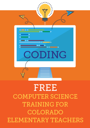Graphic of computer with coding program created to represent the training opportunities for computer science for elementary school educators