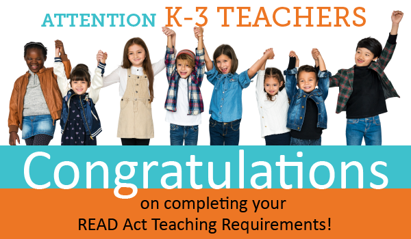 Graphic that congratulates teachers for finishing the READ Act training.
