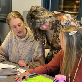 Reagan Kissel, left, and Morgan Smith, far right, are mentored by Poudre Webber Middle School teacher Lora Bundy.