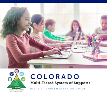 COMTSS District Implementation Guide intro page with an image of children sitting at computers and the COMTSS logo
