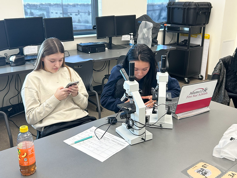 Students work in a science lab in Adams 12 School District recently. 