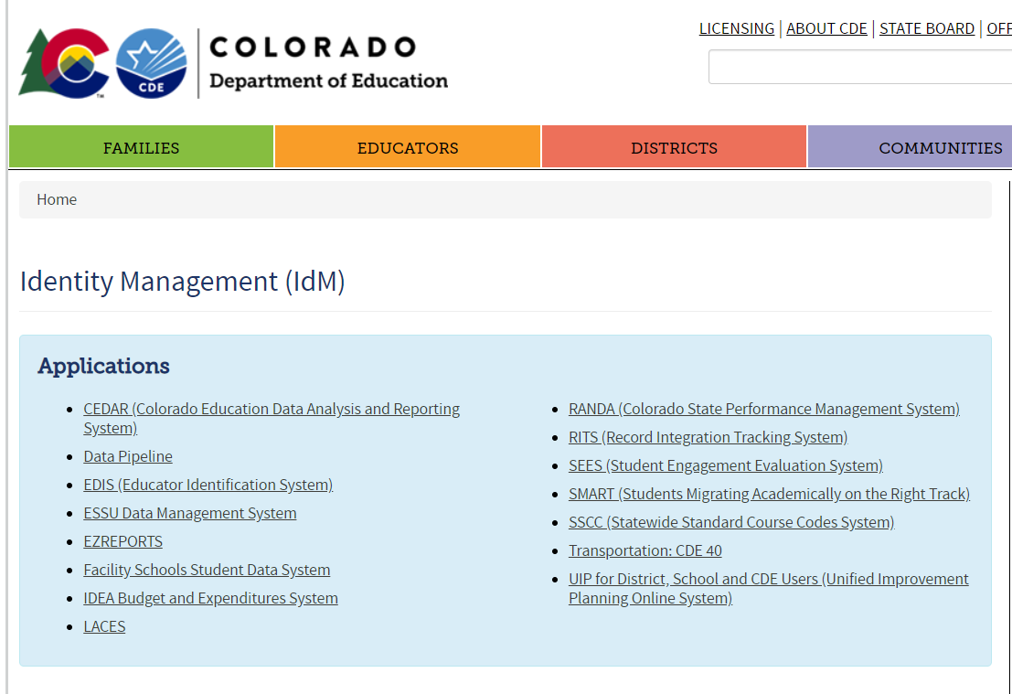 A screenshot of the CDE Identity Management page.