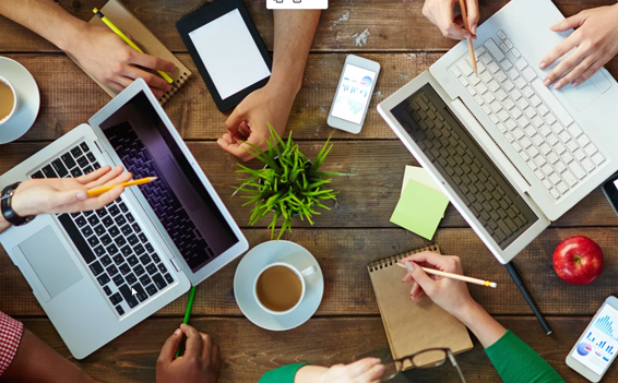 group of people at a desk