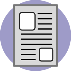 Purple Circle with a Rectangular gray icon of a newsletter. 