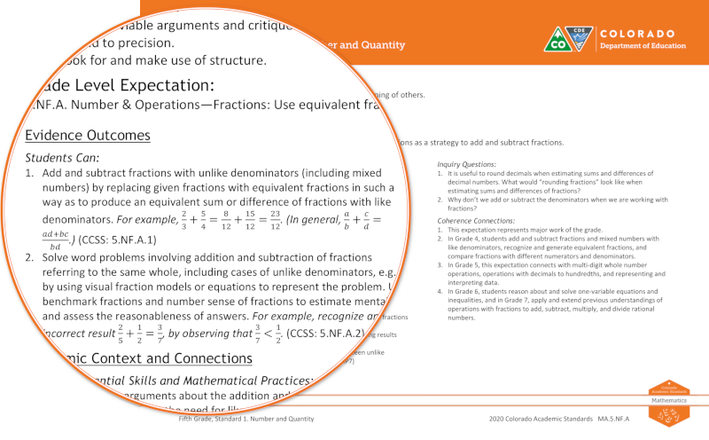 Image highlighting the organization of the 2020 mathematics standards