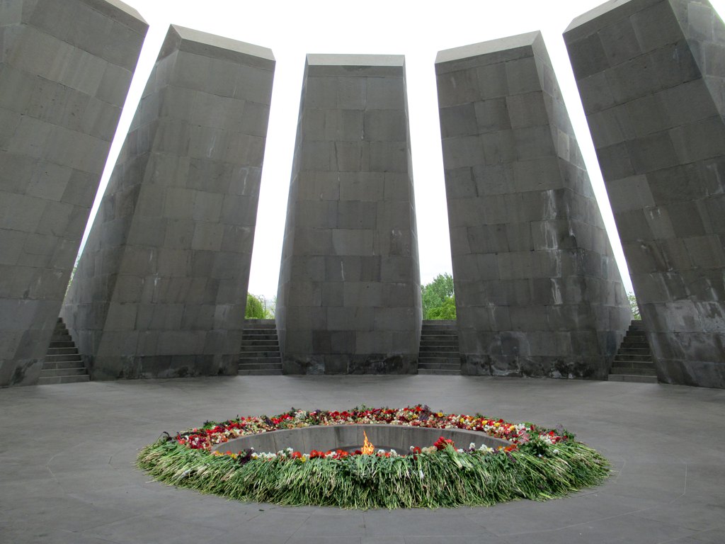 The Armenian Genocide Memorial on a hillside just west of Yerevan, Armenia, commemorates the one and a half million ethnic Armenians exterminated in the Ottoman Empire during 1915-1923.