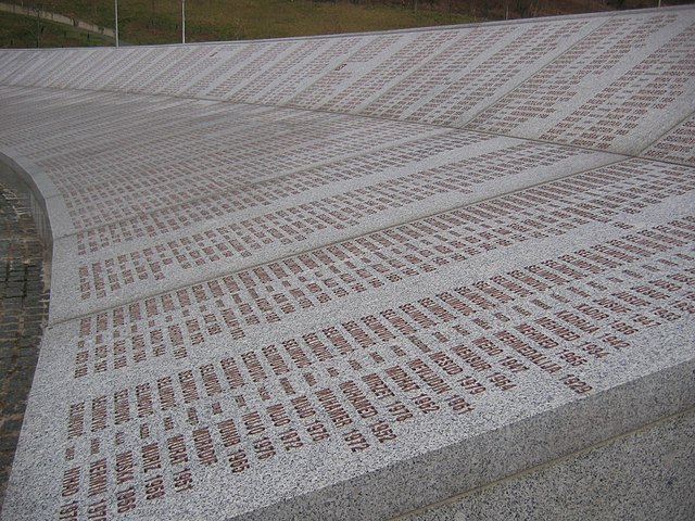 Wall of names at the Potočari genocide memorial near Srebrenica.