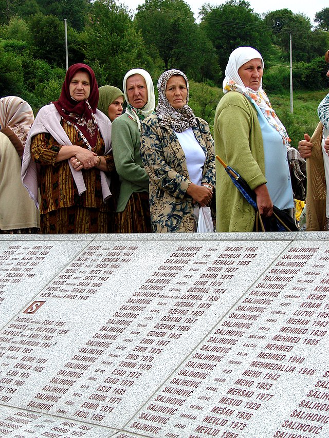 Women at the monument for victims of the July 1995 Srebrenica Massacre. At the annual memorial ceremony in Potocari, Bosnia and Herzegovina. July 11, 2007.