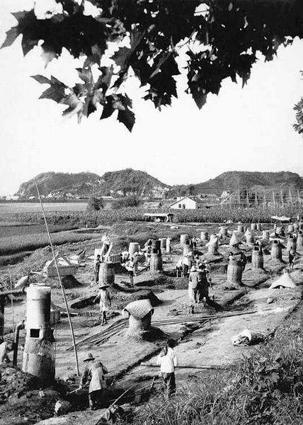 Backyard furnace to produce steel during the Great Leap Forward era.