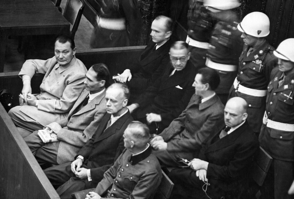 Accused perpetrators at the Nuremberg Trials.