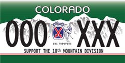 A 10th Mountain Division Colorado License Plate