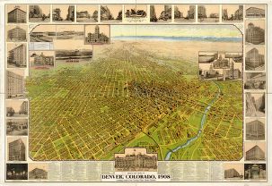 1908 poster of a bird's eye view of Denver