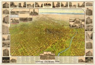 1908 poster of a bird's eye view of Denver