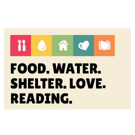 Read with Me Logo: Food. Water. Shelter. Love. Reading