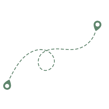 Dotted trail with map pins on each end.