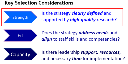 Key Selection Considerations: Strength - is the strategy clearly defined and supported by high quality research? 