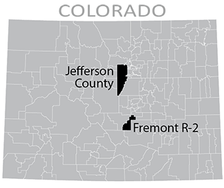 Colorado map showing Jefferson County and Fremont School Districts